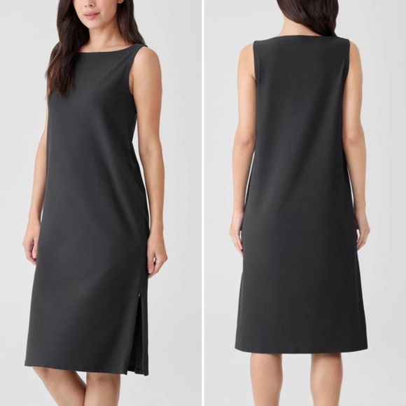 Eileen Fisher Dresses & Skirts - EILEEN FISHER Washable Stretch Crepe Bateau Neck Dress in Graphite Size XL midi